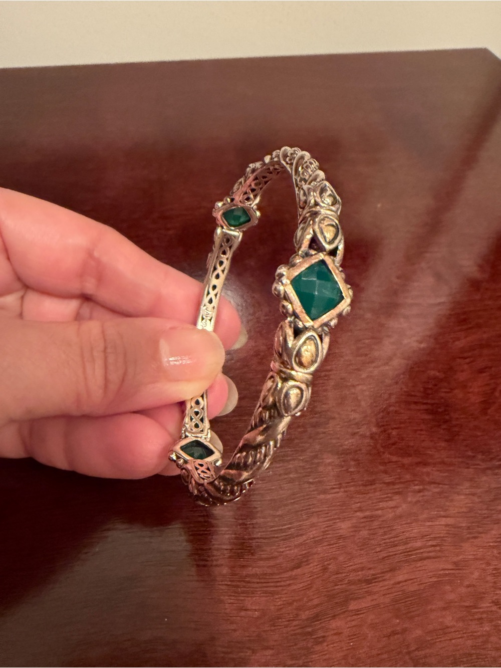 JAI john hardy sterling silver 14k bangle bracelet  green agate stones vintage